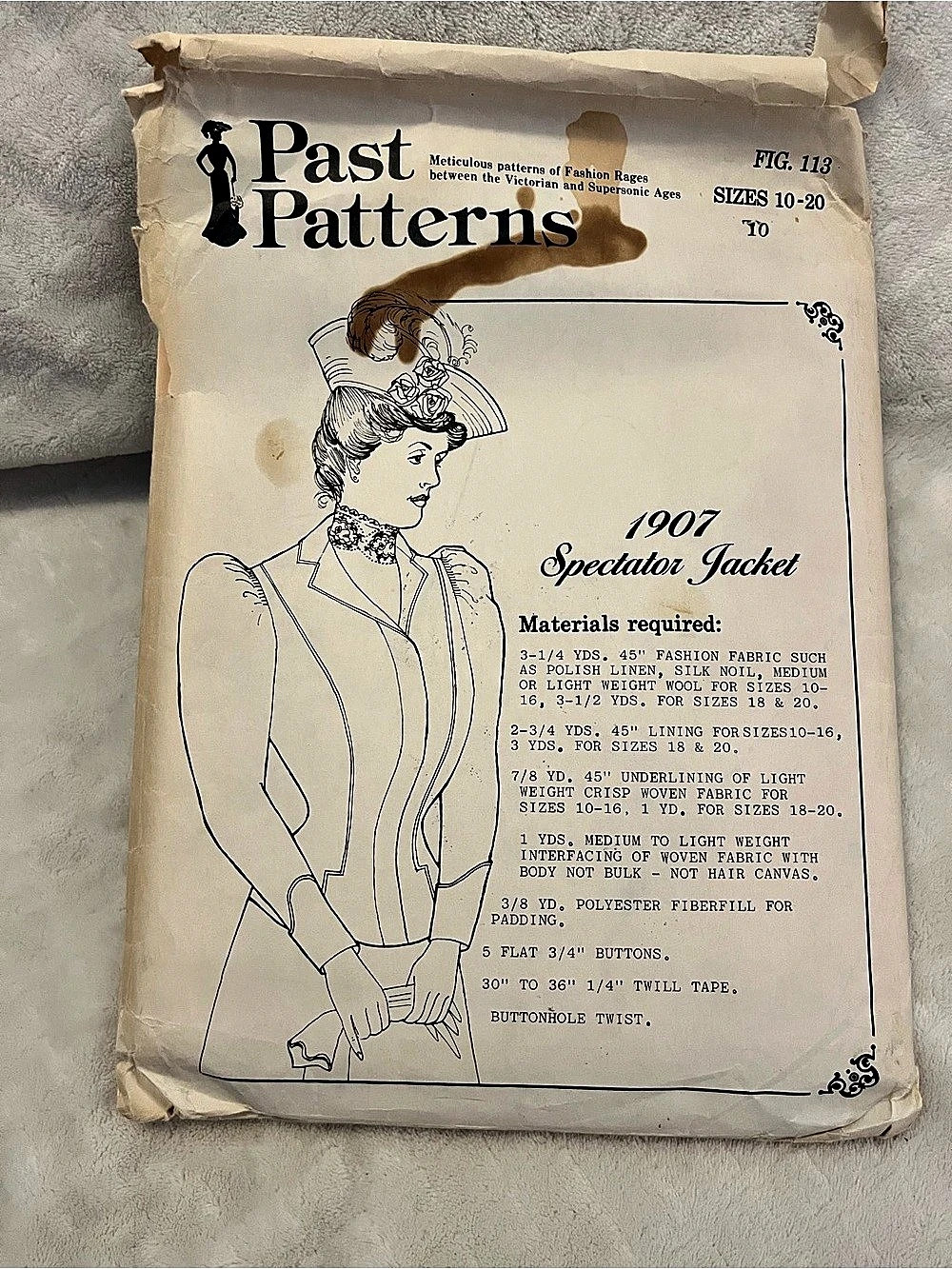 Vintage Past Patterns 1907 Spectator Jacket #113 Sewing Pattern Size 10